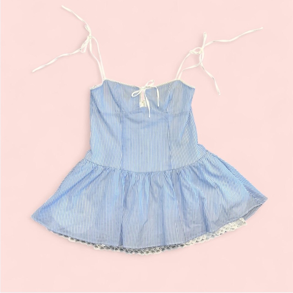 Stella Laguna Beach Blue and White Mini Dress with Peplum Flare